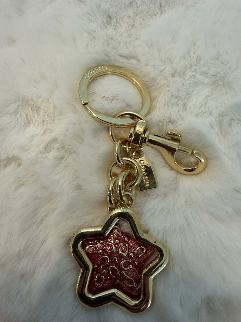 Coach Gold-Tone Star Keychain with Pink Glitter Inlay